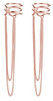 SLUYNZ 925 Plata de ley Sin Puños Perforantes Cadena para Mujeres Envolver Pendientes de Niñas Adolescentes Pinza de Borla en la Oreja (Rose Gold Plated)