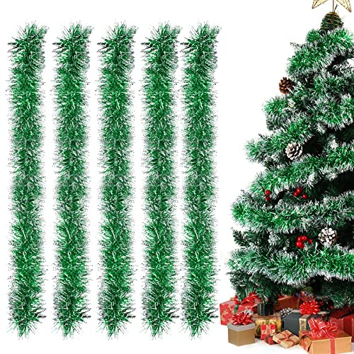 Lametta Girlande Weihnachten Grün, 5 Stück Weihnachtsgirlanden Glänzend Girlande Weihnachten Deko, Weihnachtsbaumschmuck Girlande Lamettergirlande Weihnachtsbaum Dekoration