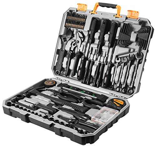 Kit di attrezzi per la casa: per uso domestico con chiave a bussola Set di utensili manuali di base per uomini Riparazione auto Meccanico Tool Kit Automotive con cassetta degli attrezzi in plastica