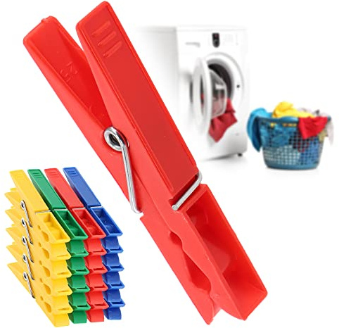 KADAX Lot de 20 pinces à linge en plastique robuste, pinces colorées pour chaussettes, pinces résistantes au vent pour intérieur et extérieur (vert-jaune-rouge-bleu)