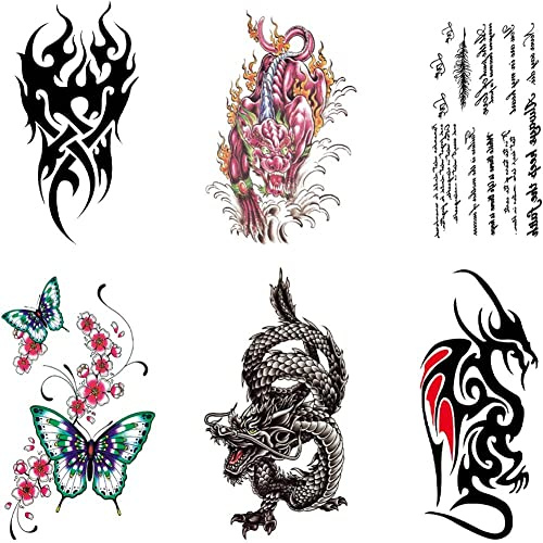 Stakee Autocollants De Tatouage Temporaire 6 Draps Dragon Tatoue Décalage Corporel Art Tatouage Animal Tatouage pour Jambe De Poitrine De Bras
