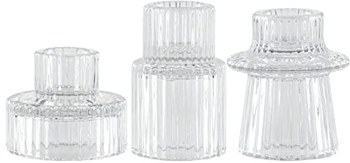 SPETYORT Kerzenhalter aus Glas, 3 Stück, Glas Kerzenständer für Tischdekoration, Mehrzweck-Dekoration, dekorativer Kerzenhalter für Säulen/Spitzen/Teelichtern (Transparent, 3 Stück)