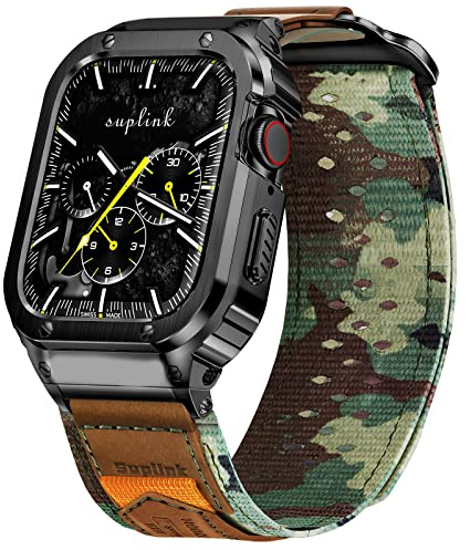 SUPLINK Correa de nailon con carcasa de acero inoxidable compatible con Apple Watch Ultra 2 bandas/1/Apple Ultra Watch 3 bandas para hombres, parachoques protector resistente para correas iWatch de 49