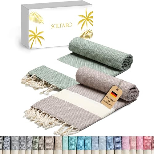 SOLTAKO Fouta Diamant Premium, 2er Set, Beige/Khaki, 100/200cm