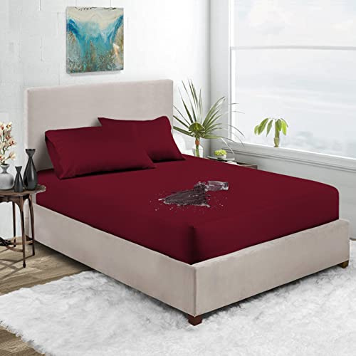 Waterproof Mattress Protector Soft & Breathable Terry Cotton RV Bunk and Truck Sleeper Fitted Style Fits up -15'' Deep Pocket, Skin-Friendly Mattress Protector (Burgundy,32X79 Truck Sleeper)