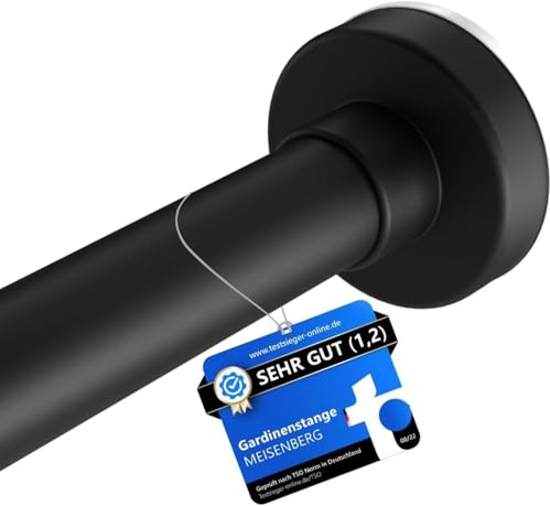 MEISENBERG Gardinenstange zum Klemmen 140-250cm, Schwarz, Ø 25 mm, Vorhangstange ohne Bohren - Klemmstange für Gardinen, Bäder und Balkon - 2Stück