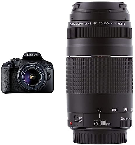 Canon EOS 2000D Spiegelreflexkamera - mit Objektiv EF-S 18-55 F3.5-5.6 III, schwarz & EF 75-300mm F4.0-5.6 III Zoomobjektiv (58mm Filtergewinde) schwarz