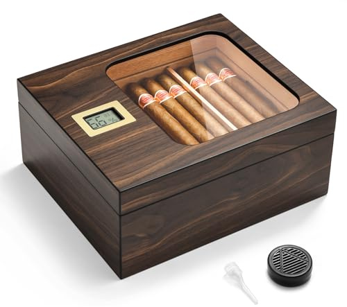 OTAKOKIT Cigars Humidor, Glass-Top Cigar Humidors, Humidor Box for 25-50 Cigars, Accurate Digital Hygrometer & Divider