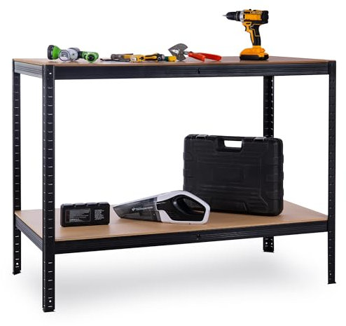 ASAB Garage Work Bench 120x90cm Non Slip with Storage 2 Tier Steel Frame with MDF Wood 400KG Capacity Work Table for Workshop Sturdy Boltless Bench DIY Tools Workbench Shelving for Home & Workshop