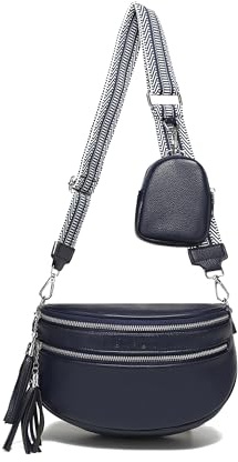 KUNKUN Crossbody Bag Damen Blau Bauchtasche Damen Stylisch 5cm Breiten Schultergurt Gurt für Umhängetasche Moderne Hüfttasche Veganes Leder mit Münzbörse