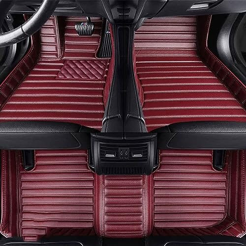 Leder Auto FußMatten Nach Maß für Kia Sorento IV Hybrid 2020 2021 2022(LHD), rutschfest Bodenmatte Automatten Teppiche All-Protection Autozubehör,F/Wine red