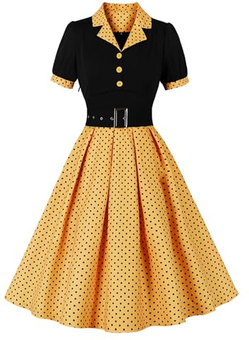 Wellwits Women's Polka Dots Work Party Vintage Blazer Dress Yellow XL