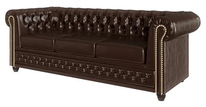 S-Style Möbel GeorgeSofa 3-Sitzer Chesterfield-Sofa für Wohnzimmer Lounge Couch mit verchromten Füßen Möbel Freistehende Polster Sofas & Couches Couchgarnitur Dunkel Braun 203 x 86 x 72 cm