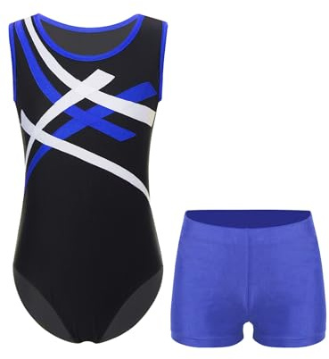 TiaoBug Kids Boys 2pcs Gymnastics Outfits Unitard Athletic Leotard Shorts Set for Ballet Dance Practice Wrestling Singlets Blue 6 Years