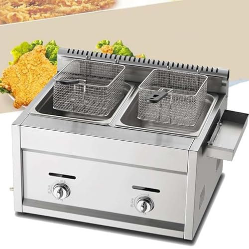 Friteuse à Gaz Professionnelle, Friteuse à Gaz GPL En Acier Inoxydable Commerciale,avec paniers et couvercles de friteuse, pour Famille Restaurant Commercial Frites,Doublecylinder9L+9L