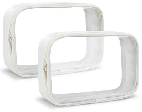 Kulturtasche Transparent Kulturbeutel durchsichtig Flugzeug Beutel Flüssigkeiten Kosmetik Tasche Reise Kosmetikbeutel Tasche Handgepäck Toilettentasche Wasserfest Travel Toiletry Bag für Damen Beige