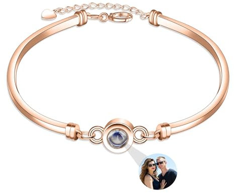 Aina Lighting Personalisiertes Foto Projektion Armreif - Benutzerdefiniertes Armband Mit Bild Innerhalb Kreis - Jahrestag Weihnachten Geburtstag Geschenke für Frauen