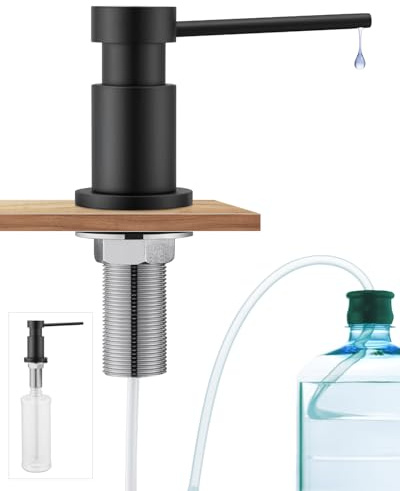 Sofetiy Dispenser di Sapone per Cucina e Bagno, Dosatore Sapone Cucina Durevole con Dadi in Acciaio Inox 304(senza Plastica), Bottiglia da 300ml e Tubo in Silicone di Estensione da 1,25m, Nero