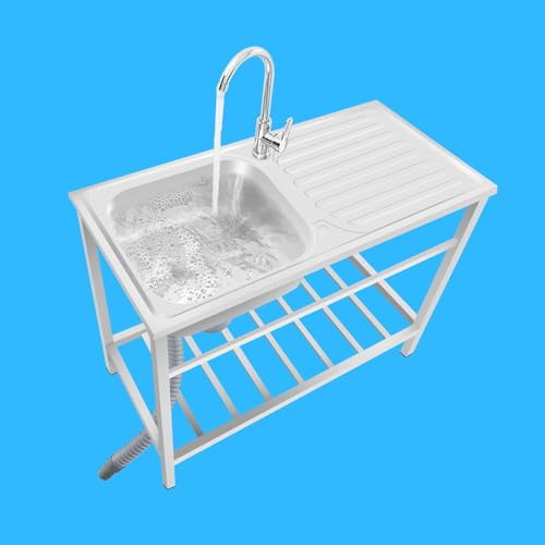 Ukkajovlex Camping Spüle Waschbecken Edelstahl Freistehend 75cmX40cmX75cm Multifunktionswaschtisch Spültisch für Außenbereich Innen Küche Garten Camping Spüle Küche Mit Armatur 304 Küchenspüle
