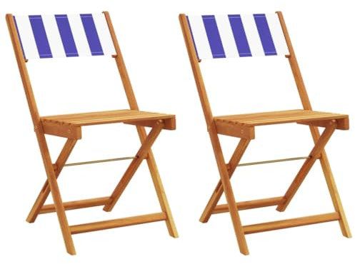 vidaXL Sedie Bistrò 2pz Blu e Bianco Legno Massello Acacia e Tessuto, sedia bistrò da esterno, sedia da esterno, sedia bistrò pieghevole