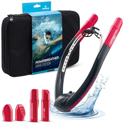 AMEO POWERBREATHER Wave - Snorkel de Aire Fresco - Dispositivo de Entrenamiento para Piscina y Aguas Abiertas - Set de Snorkel con Sistema de válvulas Inteligente y respiración 100% Seca.