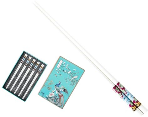 Set di bacchette cinesi in porcellana, confezione regalo, 5 paia di bacchette riutilizzabili lavabili in lavastoviglie, set regalo con custodia, bacchette in ceramica di osso di alta qualità con