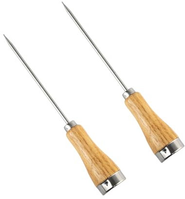 2-Pack Stainless Steel Ice Pick Tool with Wooden Handle - Safety Awl Kitchen Tool Set