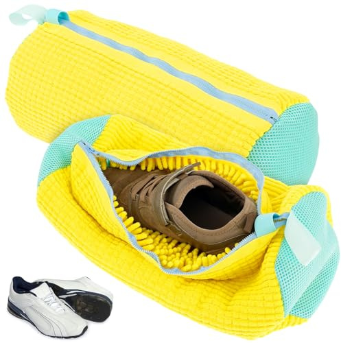 2 STK Waschbeutel für Schuhe und Sneaker - 39 * 19cm, Wiederverwendbar Mit Reißverschluss, Multi Schutz Wäschesack für Waschmaschine (Gelb)