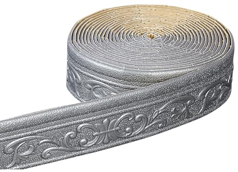 ACESOME Wallpaper Borders Self Adhesive, 10mx8cmx8mm Skirting Board Trim, Skirting Board Covers Wallpaper Borders, 3D Anti-Collision Line Border Roll Wall Trim for Corner Line Border (Silver Gray)