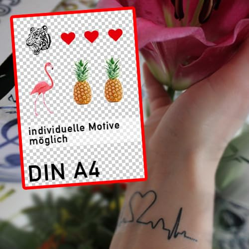 Wunschmotiv- Temporäres Tattoo - Din A4 Bogen-Vorübergehendes Haut Tattoo - ablösbar - wasserfest.
