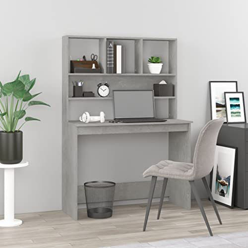 schminktisch ohne spiegel,schreibtisch klein,kleiner schreibtisch,Schreibtisch mit Regal Betongrau 102x45x148 cm Holzwerkstoffsekretär,secretary,sekretär schreibtisch,schreibtisch klappbar,