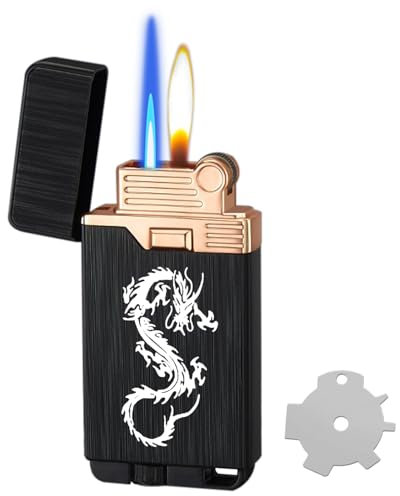 Lighter, Windproof Jet Lighter with Adjusting Flame Tool - Switchable Jet & Soft Flame, Refillable Butane Lighters for Outdoor Indoor(Gas Not Included)-Frosted Dragon
