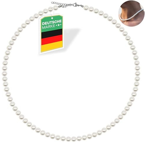 Netrox - Hochwertige Perlenkette mit Geschenkbox - für Damen & Herren - verstellbare Edelstahl Kette - Perlenkette Damen, Perlenschmuck, Perlen Kette, Pearl necklace, Schmuck, Halskette