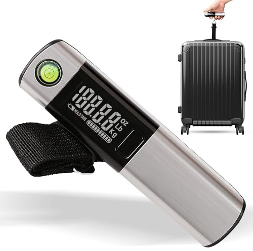 RevoteQ - Bilancia da viaggio portatile da 50 kg, con metro a nastro incorporato, display LCD retroilluminato, funzione tara, CR2032 inclusa, ideale per valigie pacchi, campeggio, uso domestico