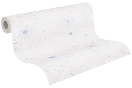 A.S. Création Papel pintado para habitaciones infantiles Lilly & Luis Papel pintado no tejido con diseño espacial - 10,05 m x 0,53 m - Beige, azul, crema - Fabricado en Alemania - 771311