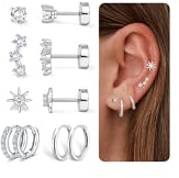 AVYRING 5 paia di orecchini a cerchio in argento sterling da donna, in acciaio chirurgico, trago, piccoli orecchini a cerchio e spina per cartilagine, trago, orecchini piatti da donna, Acciaio