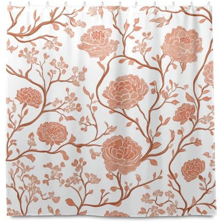 miaozhen Tenda da doccia alta impermeabile con gancio fiori retrò in poliestere lungo lavabile chic tenda da doccia per decorazione bagno cortinas para ba?os