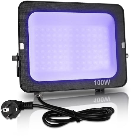 JBdusn 100W LED Luz Negra, lámpara blacklight IP66 impermeable, 395-400nm UV spotlight con enchufe,Luces Ultravioleta UV floodlight fluorescente de fiesta para Halloween acuario bar colores de neón