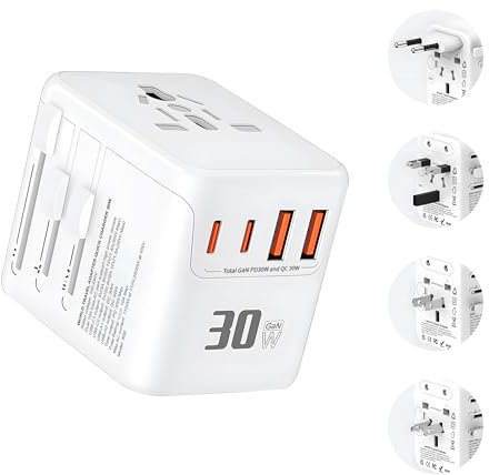 Adattatore Universale da Viaggio - Universale Presa da Viaggio con 2 USB(PD 30W) e 2Type C e 1 AC, Adattatore da Viaggio Italia Inghilterra Germania America Australia e 224+ Paese