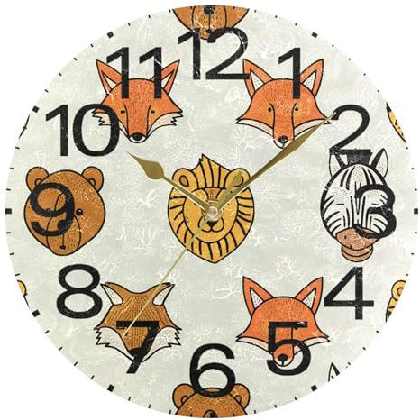 Kutsu Scale Animal Faces Wall Clock Silent Non Ticking, Battery Operated Round Clock 10 Inch for Home Bedroom Living Room Kitchen Office School Classroom, Gold