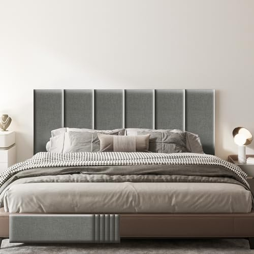 LELEFIDO Wandpaneele Gepolstert, Wandpaneele Selbstklebend aus Leinen, 3D Schalldichtes Bettkopfteil mit Schaumstoff, Wandpolster für Schlafzimmer, Wohnzimmer, Büro,Grau (6, 90 * 30 cm)