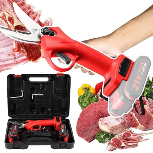 Tijeras EléCtricas Para Huesos - Tijeras De Cocina InaláMbricas - Cuchillas De Acero Inoxidable + 2 BateríAs Recargables De 21 V Y 2000 Mah,Para Carniceros,Chefs Y Cocineros Caseros,Red