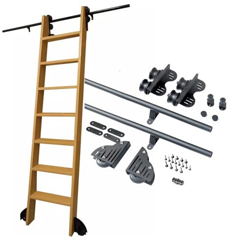 Bibliotheksleiter-Hardware-Kit – Verstellbares Schienensystem für einfachen Zugang zu hohen Regalen und Dachböden, komplettes Set mit Teleskop-Oberrolle