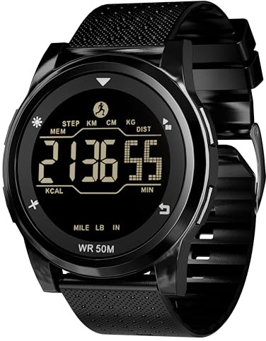 CakCity Montre de sport numérique étanche avec chronomètre, alarme, heure militaire, ultra fine, pour homme et femme, podomètre