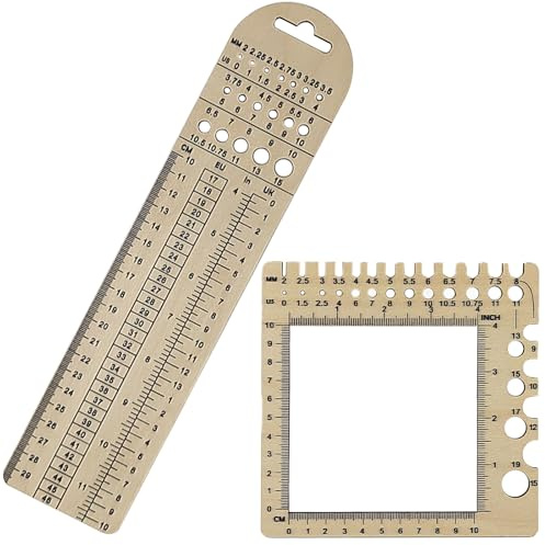 2 Stück Sockenlineal zum Stricken, Knitting Needle Gauge, Buchsbaum Material, mit Größenangabe, Strick Zubehör, Geeignet zum Stricken von Socken, Mützen und Schals