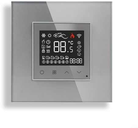 Alanmoship WiFi Smart Floor Heating Thermostat Touch Screen Temperature Controller With LED Display Programmable Electric Heating System Compatible With For Alexa 16A(Grey)