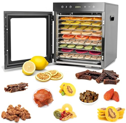 TYH Deshidratador De Alimentos De 800 W para Carne Seca, con 10 Bandejas De Acero Inoxidable, Temporizador Digital De 24 Horas Y Control De Temperatura De 86° a 194°, Ideal para Frutas, Verduras