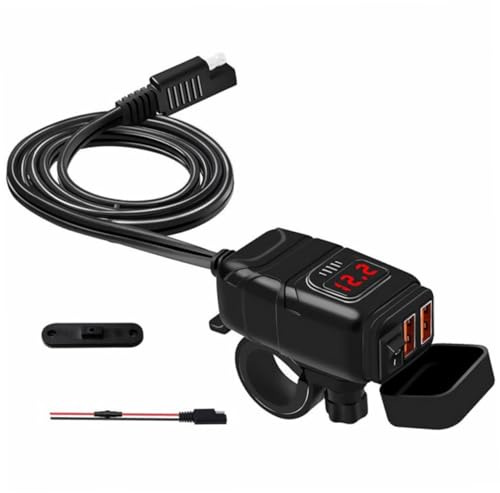 CONGARTENO Cargador De Motocicleta USB Resistente Al Agua con Interruptor para Carga De Coche y Móvil Compatible con Carga Rápida y Medidor De Voltaje
