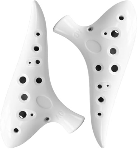 Ocarina 12 Hole White Pottery 2 Pack in Alto C for Beginner (White 2 Pack)