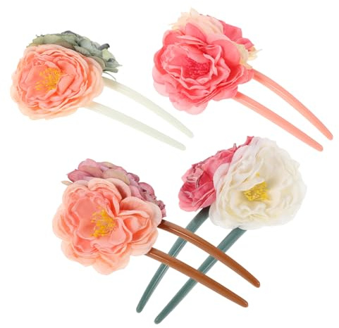 NOLITOY 4 Pcs Bâtonnets à Cheveux Floraux Traditionnels U-shaped pour Chignons Élégants Femmes et Filles en Tissu et Plastique Accessoires de Coiffure Vintage